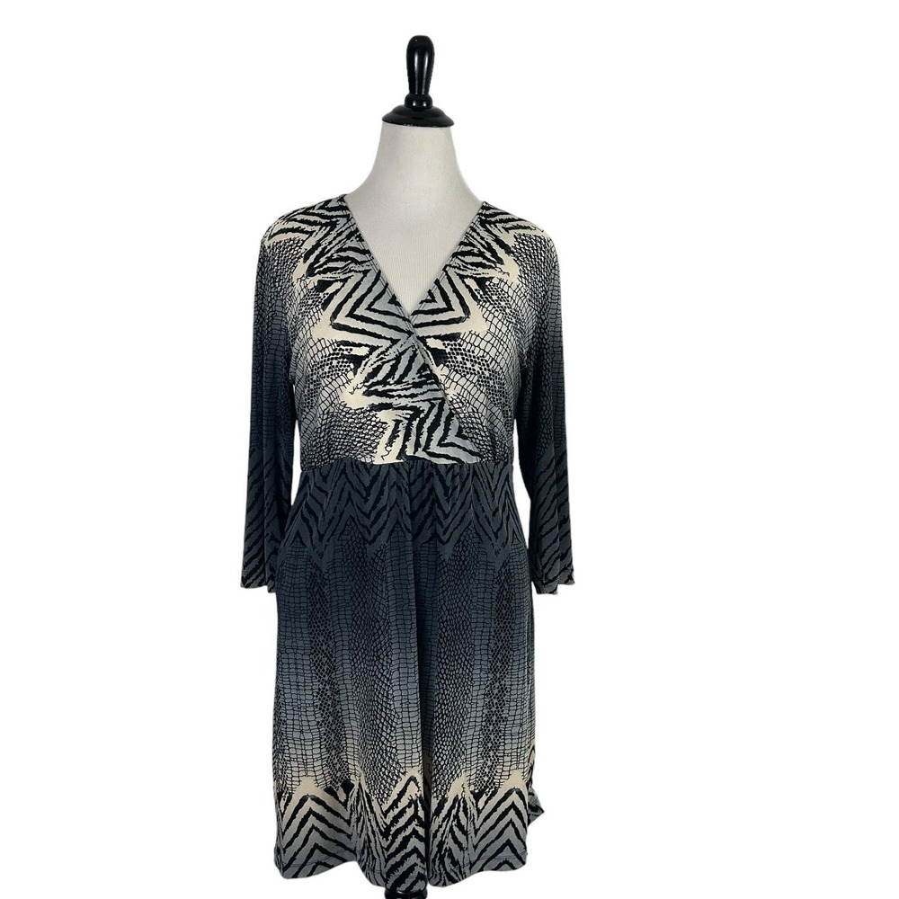 CHICOS Slinky Knit DRESS 2 12 Large Animal Print Zebra Snake Office Work Party